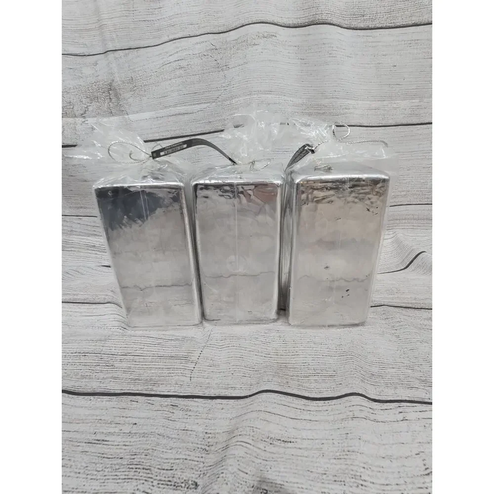 PIER 1 IMPORTS 2 UNSCENTED CANDLES METALLIC SILVER SQUARE 3 X 3 X 6